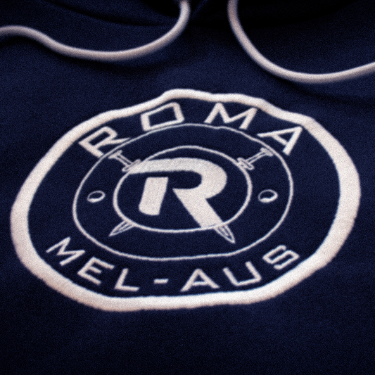 - EMBROIDED CREST HOODIE NAVY -